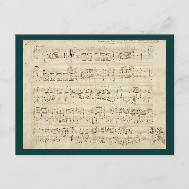 Postal Hoja de música en pergamino manuscrita en tinta (Anverso)