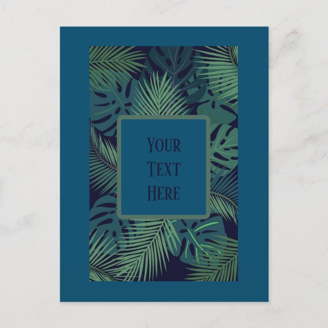 Postal hoja de palma negra tropical moderna, hojas de hig (Anverso)