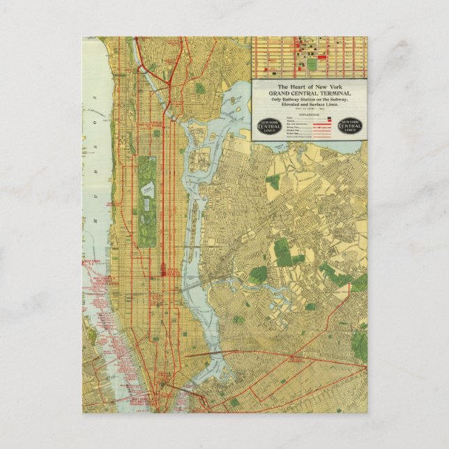 Postal Hoja de Ruta Central de Nueva York de 1918 (Anverso)