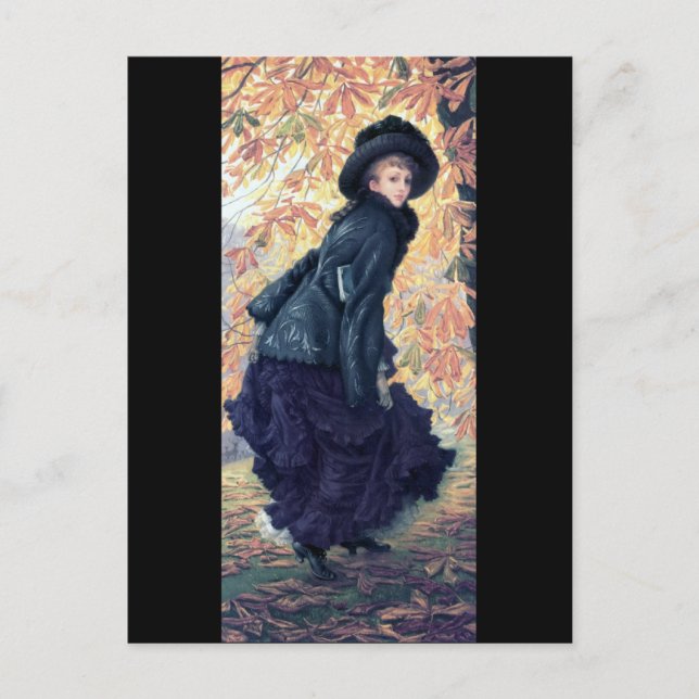 Postal Hoja del naranja de la caída del vestido del negro (Anverso)