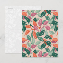 Postal Hoja Tropical Coral Verde Botánico Chic Fresco
