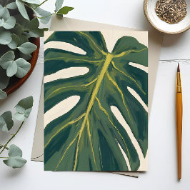 Postal Hoja verde de Monstera Acuarela de planta botánica