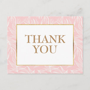 Postal Hojas blancas elegantes sobre oro rosa Gracias