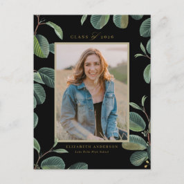 Postal Hojas botánicas vintage Graduación de foto negra