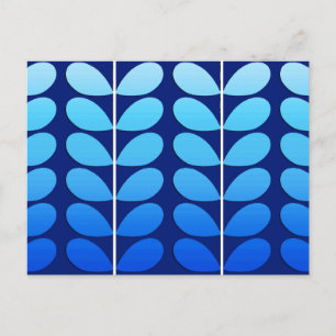 Postal Hojas danesas de mediados de siglo, azul cobalto y