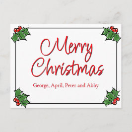 Postal Hojas de acebo, bayas de acebo, corona de Navidad 