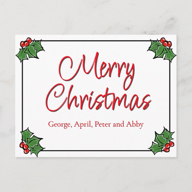 Postal Hojas de acebo, bayas de acebo, corona de Navidad  (Anverso)