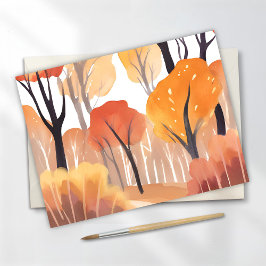 Postal Hojas de acuarela del bosque de follaje otoñal