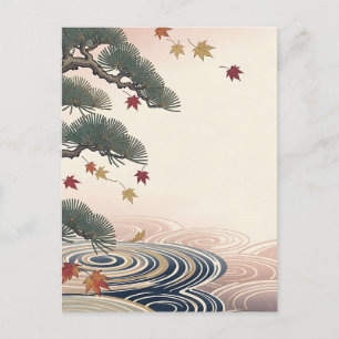 Postal Hojas de Arce de Pino Japonés Olas de Otoño