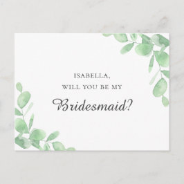Postal Hojas de eucalipto. ¿Serás mi dama de honor?