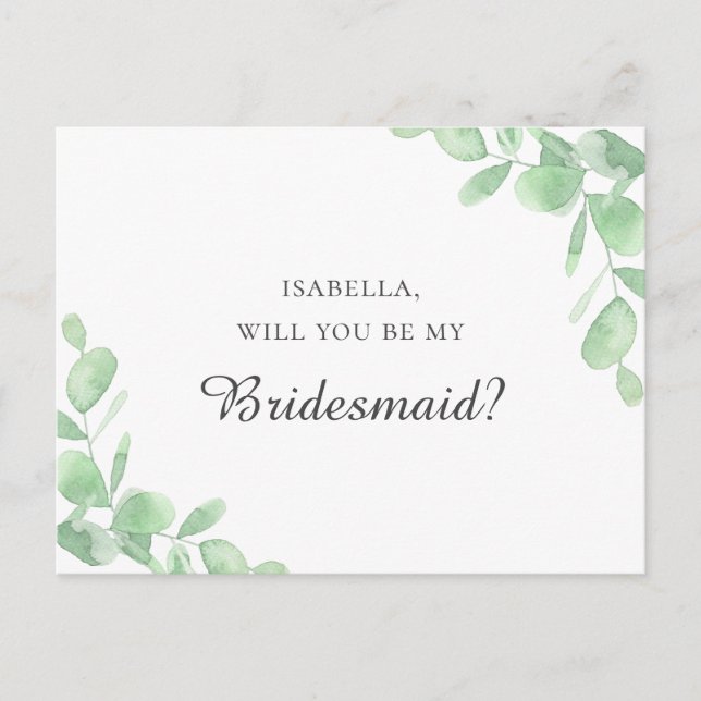Postal Hojas de eucalipto. ¿Serás mi dama de honor? (Anverso)
