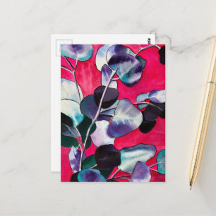 Postal Hojas de goma acuarela arte