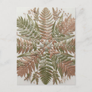 Postal Hojas de helecho verde cobre botánico prensadas