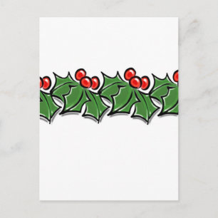 Postal Hojas de Holly, bayas de Holly, flores de Navidad