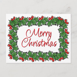 Postal Hojas de Holly, bayas de Holly, flores de Navidad