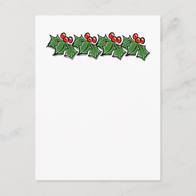 Postal Hojas de Holly, bayas de Holly, flores de Navidad (Anverso)