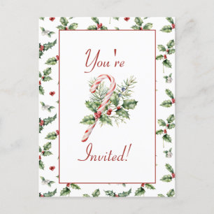 Postal Hojas de Holly, Berries Rojas, Mistletoe, Candy Ca