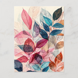 Postal Hojas de Ilustracion de color pastel