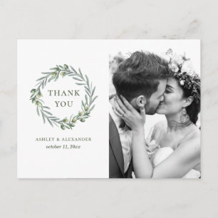 Postal Hojas de olivo acuarela. Agradecimiento de boda it