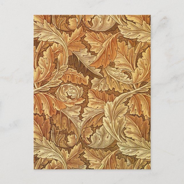 Postal Hojas de Otoño Acanthus Marrón de William Morris (Anverso)
