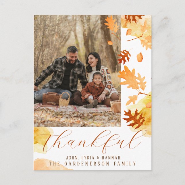 Postal Hojas de otoño brillantes Foto agradecida  (Anverso)