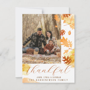 Postal Hojas de otoño brillantes Foto agradecida 