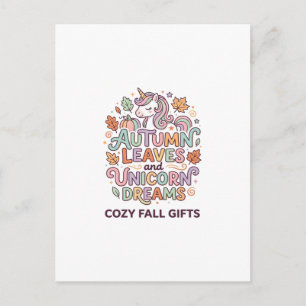 Postal Hojas de otoño de unicornio y sueños de unicornio