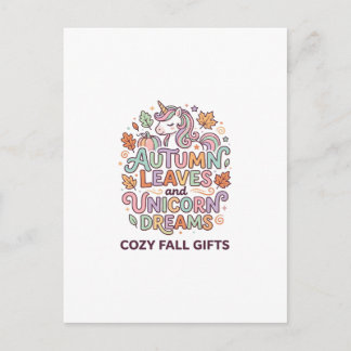 Postal Hojas de otoño de unicornio y sueños de unicornio 