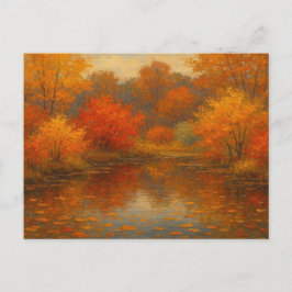 Postal Hojas de otoño vintage arce naranja rojo estanque 