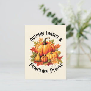Postal Hojas de otoño y calabazas por favor