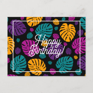 Postal Hojas de Palma Coloridas Feliz Cumpleaños 