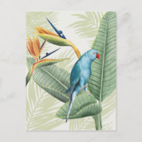 Hojas de palma con pájaro azul