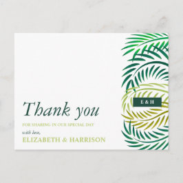 Postal Hojas de palmeras tropicales, bodas en la playa gr