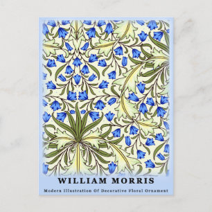 Postal Hojas florales azules modernas de William Morris