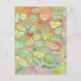 Postal Hojas, Flores, Corazones / Palabras Conscientes Po