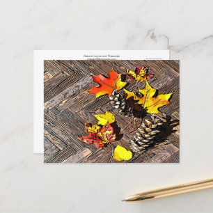Postal Hojas otoñales y pineconas