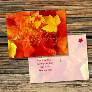 Postal Hojas Rojas de Otoño Feliz Día de Acción de Gracia