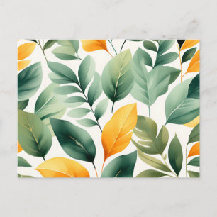 Postal Hojas soñadoras de otoño sobre acuarela amarilla m