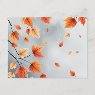 Postal Hojas Suaves de Otoño con Gotitas de Lluvia