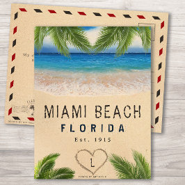 Postal Hojas tropicales de arena de Miami Beach Florida
