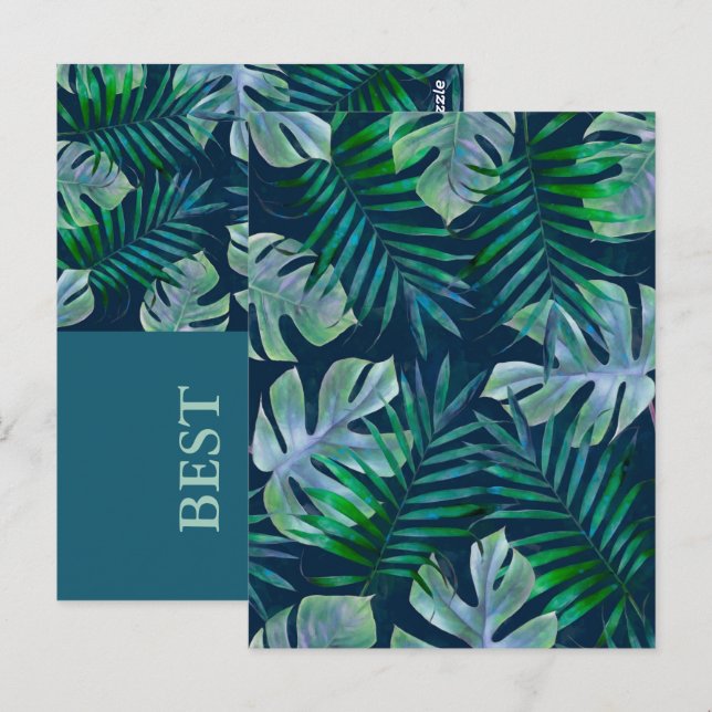 Postal Hojas tropicales verdes nocturnas (Anverso / Reverso)