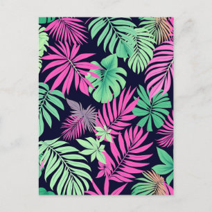 Postal Hojas Tropicales Vibrantes Patrón Neón