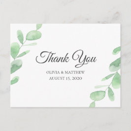 Postal Hojas verdes de eucalipto. Boda simple Gracias