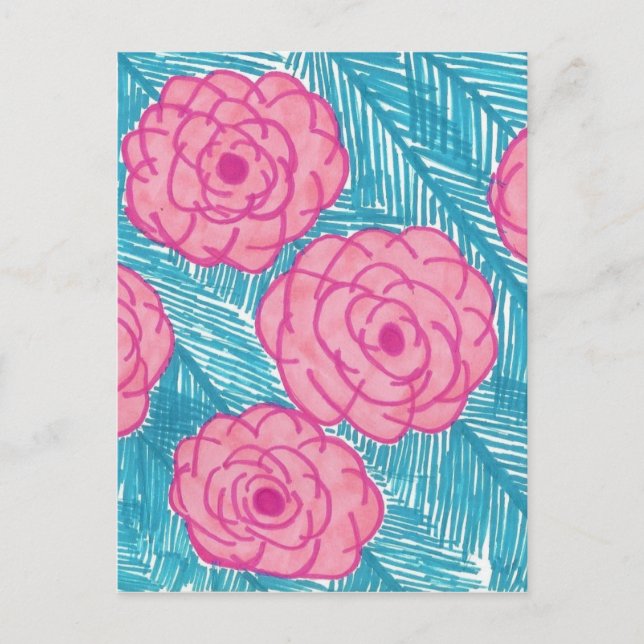 Postal Hojas y flores de palmera tropicales (Anverso)