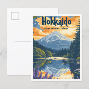 Postal Hokkaido Japón Ilustracion de viajes de arte vinta