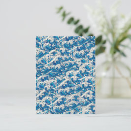 Postal Hokusai Japonés Gran Ola Patrón Azul Náutico