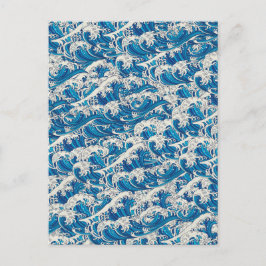 Postal Hokusai Japonés Gran Ola Patrón Azul Náutico