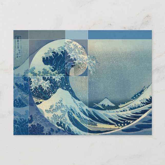 Postal Hokusai se reúne con Fibonacci, proporción dorada (Anverso)