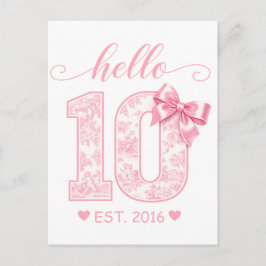 Postal Hola 10 Cumpleaños | Rosa Hola 10 Año Personalizad