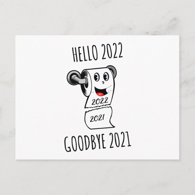 Postal Hola 2022 Papel higiénico Adiós 2021 (Anverso)